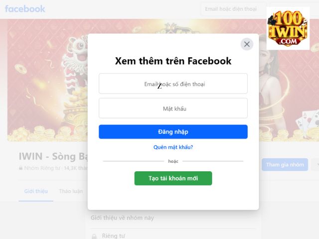 Đăng ký iWin đơn giản qua liên kết tài khoản Facebook
